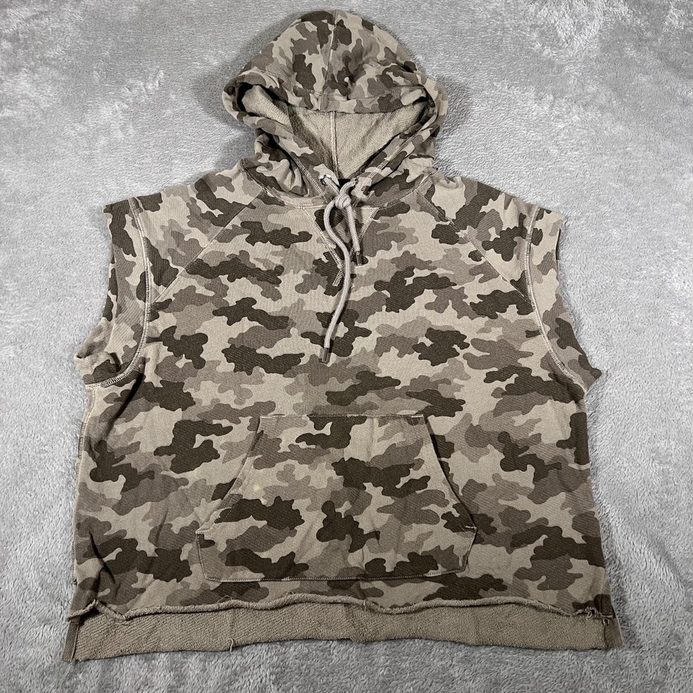 ATM Anthony Thomas Melillo Hoodie Womens Medium Sage Camo Sleeveless‎ Raw Cut